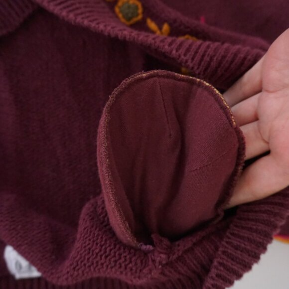 Vintage Studio Michelle Stuart Maroon Cotton Knit Floral V-Neck Sweater M - Picture 11 of 11